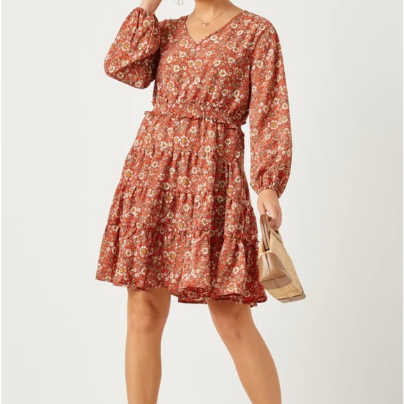 HAYDEN Plus Coral Smocked Elastic Waist Ruffle Tiered Dress…STORE RETURN - Picture 1 of 4